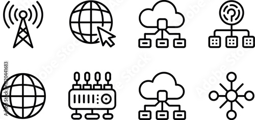 Set of network and internet line icon collection