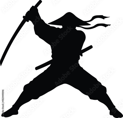 Dynamic samurai warrior silhouette with katana sword action