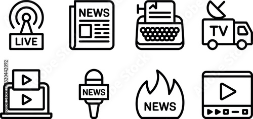 Set of news and media icon outline vector graphic