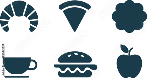 Set of six food and drink icon symbols isolated on