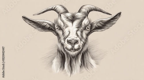 Detailed sketch of a goat's head with expressive eyes and horns.