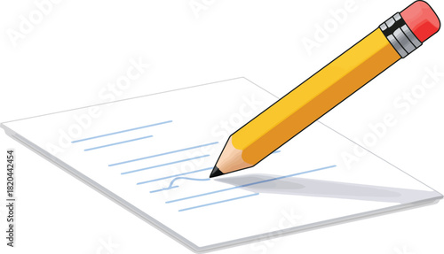 Yellow pencil writing on lined paper vector illustration