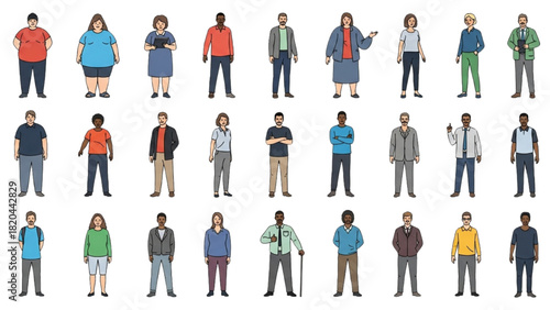 Diverse Group of People Illustrations of Men and Women in Various Poses