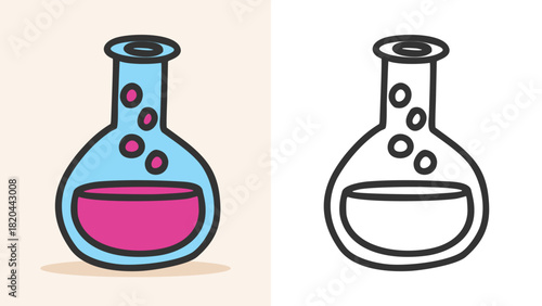 Simple hand-drawn chemical flask illustration, ideal for chemistry, lab experiment, scientific research, education, and school design project