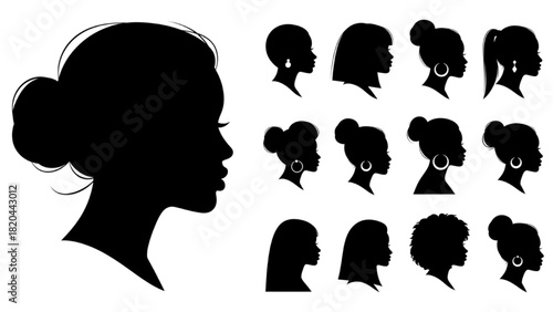 Elegant collection of female head silhouettes showcasing diverse hairstyles and profiles