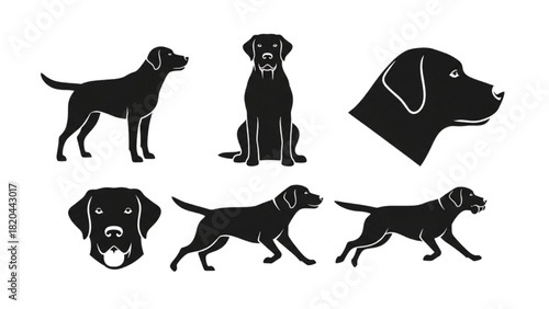 Collection of Black Labrador Retriever Dog Silhouettes in Various Poses - Versatile Vector Illustration Set