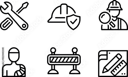 Set of construction and safety line icon vector