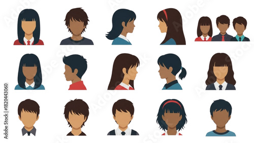 Diverse Collection of Flat Design Avatars Representing Various Users, Genders, and Ethnicities for Profile Pictures and Digital Identity