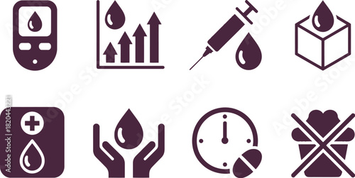 Diabetes management icon set for health concept