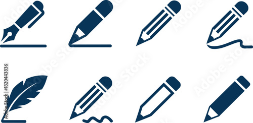 Set of writing and drawing tool icon symbol