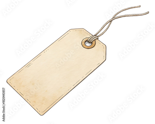Blank kraft paper tag with string on black background