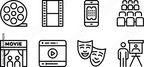 Set of cinema and theater line icon for media