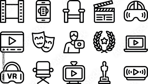 Collection of movie and cinema icon set vector