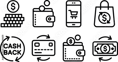 Set of black line icon for payment and finance