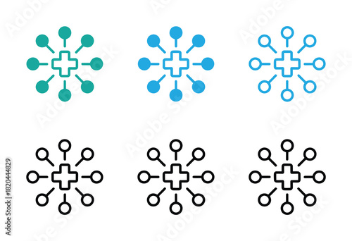 Health network glyph icon for medical system integration connected healthcare services and digital hospital hub vector illustration vector solid glyph icon