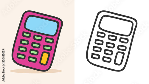 hand-drawn pink calculator icon with outline and color, perfect for math, school projects, finance, office graphics, and educational design