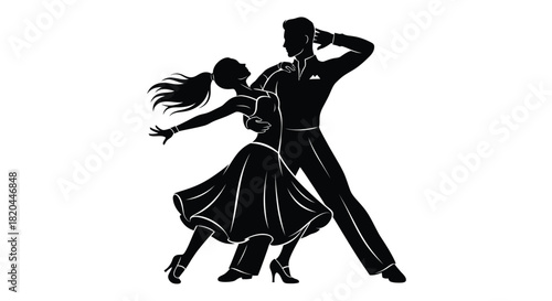 Stock vector illustration of elegant silhouette couple dancing tango