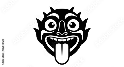 Silhouette of a devilish figure with horns and clawed hands, adorned with flame-like patterns.