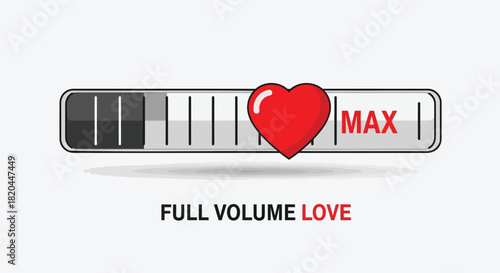 Red heart symbol on a progress bar indicating maximum love volume or full emotional capacity