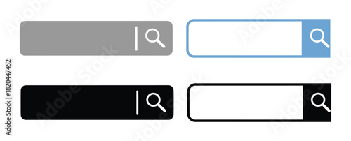 Search Bar with suggestions for UI UX design and web site. Search Address and navigation bar icon. Collection of search form templates for websites. Search engine web browser window template.
