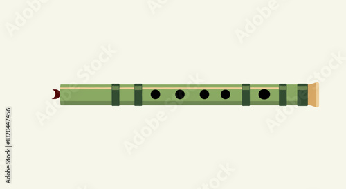 A detailed illustration of a traditional Japanese shakuhachi flute, isolated on a neutral background.