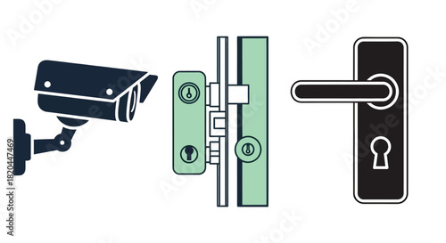 Security camera door lock door handle home security system concept