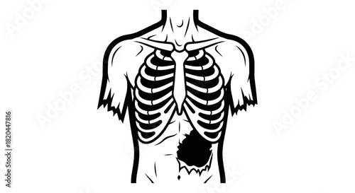 Silhouette of a devilish figure with horns and clawed hands, adorned with flame-like patterns.