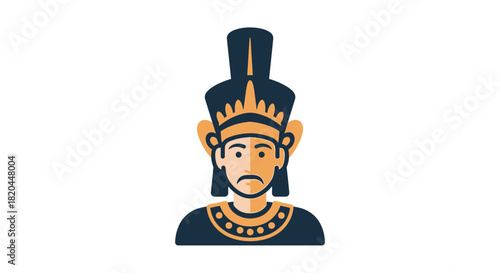 Illustration of a man wearing traditional headdress and attire, with a serious expression.