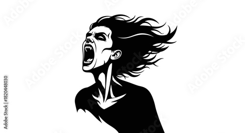 Silhouette of a devilish figure with horns and clawed hands, adorned with flame-like patterns.