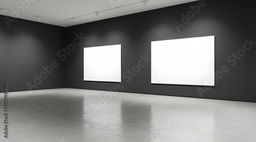 Modern Art Gallery Interior with Blank Canvases on the Walls