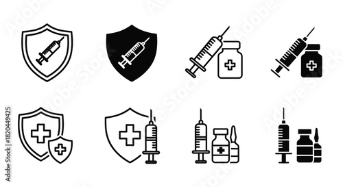 Vaccination and immunization concept vector icon set for healthcare