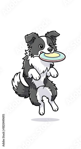 Playful Cartoon Dog Jumping with Frisbee in Happy Pose