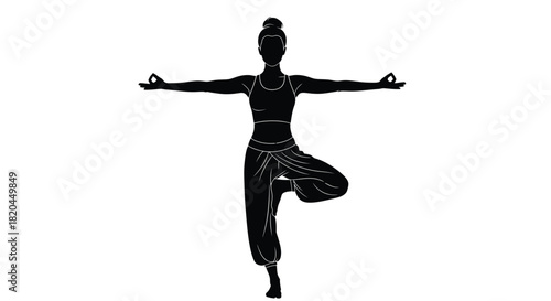 Yoga tree pose illustration for fitness and wellness content use