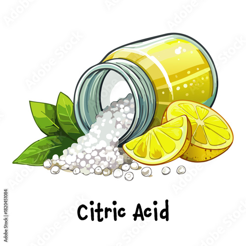 Citric Acid Vector Illustration – Lemon Acid Granules, Food Additive and Sour Ingredient