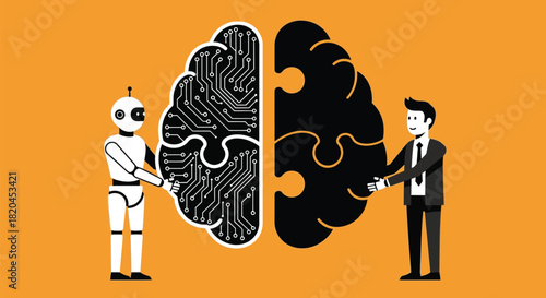 Artificial intelligence and human brain connection concept design