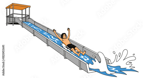 Man sliding down water slide illustration waterpark fun activity