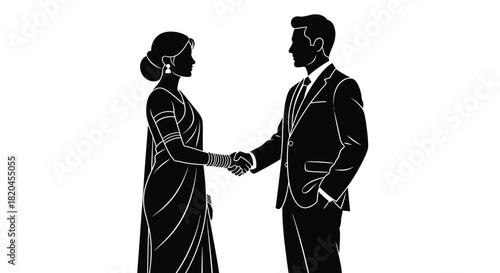 Illustration of business handshake between indian woman and man suit