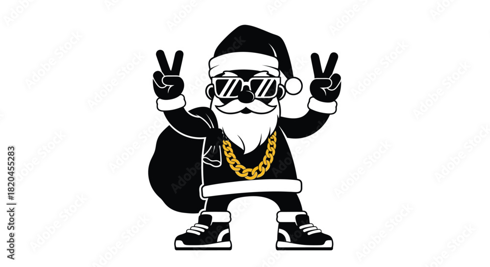 Obraz premium Cool santa claus with gold chain christmas vector illustration