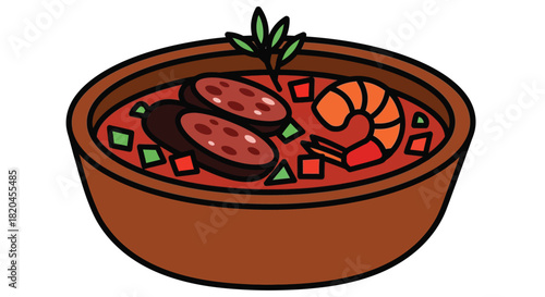 Delicious seafood gumbo recipe with sausage and shrimp illustration