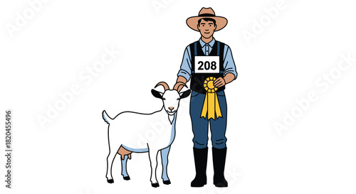 Goat show illustration farmer with prize winning animal vector art