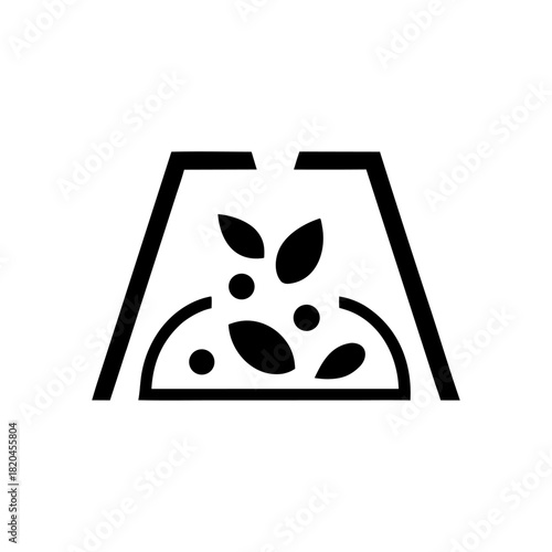 A clean linear icon of a compost bin with organic waste inside, symbolizing food recycling and natural decomposition.