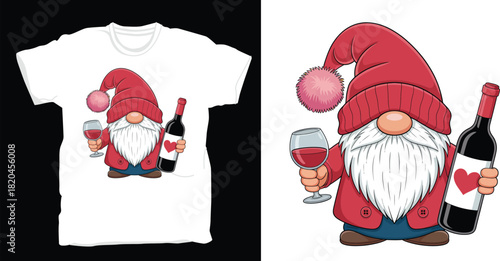 Festive gnome with wine for holiday cheer shirts and gifts design element celebration