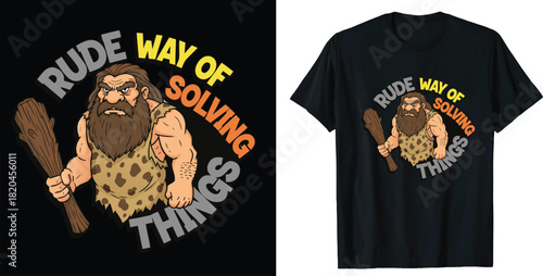 Funny caveman solves problems humorously on a modern graphic tee shirt for novelty gift idea