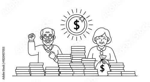 Retirement planning happy seniors with savings and investment income