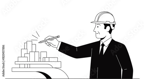 Architect designing building model construction planning concept