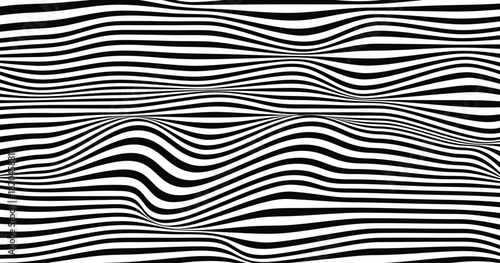 Wavy stripes big set. Black and white. Hand drawn groovy, hippie backgrounds. Trendy vector chessboard backgrounds.