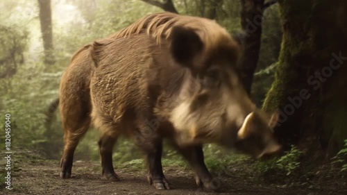 Wild boar in forest sunlight animal nature wildlife footage