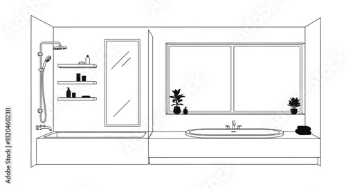 Visualize your dream modern bathroom with this minimal line drawing