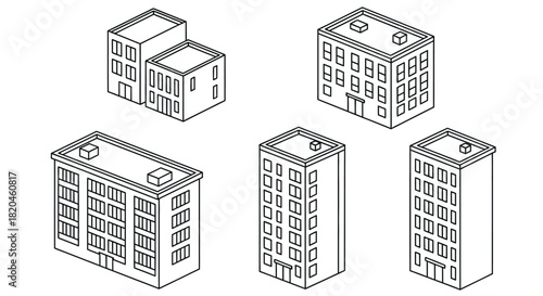 Colorful isometric buildings perfect for urban planning design projects