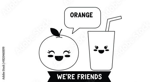 Cheerful orange juice friends, vibrant and fun friendship concept